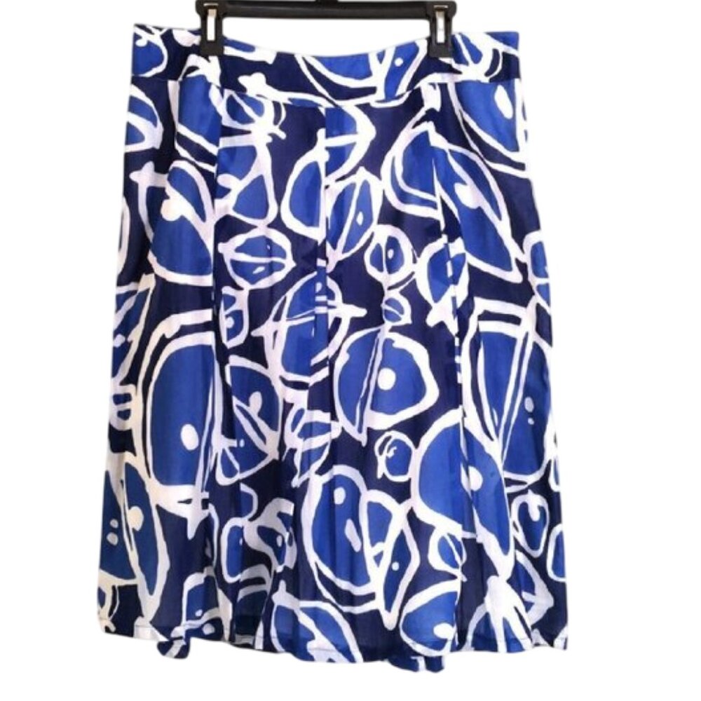 Lafayette 148 New York Abstract Midi A Line Skirt Blue White Size 16